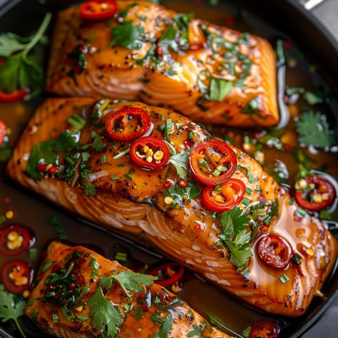 Spice up your life with this insanely delicious Hot Honey Salmon recipe. It combines the rich, savory salmon with the irresistible taste of spicy honey. Salmon Recipe Baked, Hot Honey Salmon, Honey Salmon Recipes, Picky Bits, Meal Ideas For Dinner, Tropical Event, Savory Salmon, Ideas For Dinner, Honey Salmon