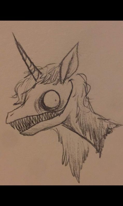 Scary Unicorn Drawing, Creepy Unicorn Drawing, Creepy Drawing Ideas Sketches, How To Draw Creepy, Scary Animal Drawings, Easy Things To Draw On Yourself, Weird Creatures Drawing, Disturbing Drawings Easy, Creepy Drawing Ideas Easy