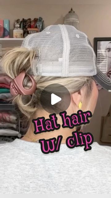 Hats And Claw Clips, Hair Clip Hat Styles, Hat And Claw Clip Hairstyles, Hair Clip Hairstyles With Hat, Claw Clip Hairstyles For Fine Hair, Claw Clip With Hat Short Hair, Hair Clip With Hat On, How To Wear A Claw Clip With A Hat, Claw Clip Hat Hairstyles