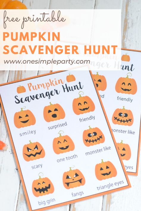 Celebrate all the pumpkin fun in your neighborhood by going on a Pumpkin Scavenger Hunt.  Download and print your free printable Pumpkin Scavenger Hunt.  Then, go on a search around your neighborhood or town.  See how many different pumpkin faces you can find.  #pumpkinscavengerhunt #pumpkinpatchscavengerhunt #pumpkingamesforkids Pumpkin Scavenger Hunt, Ghost Fruit, Fall Scavenger Hunt, Pumpkin Games, Games For All Ages, Kids Hunting, Halloween Scavenger Hunt, Halloween Fruit, Fall Preschool Activities