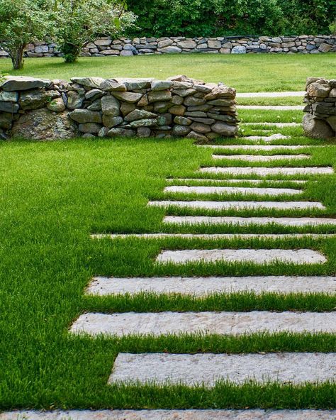 MCLD LLC on Instagram: “Linear bands of #reclaimedgranite create a rhythmic path through an antique #fieldstonewall at our #simmonsroadgarden ...…” Field Stone Wall, Stepping Stone Paths, Great Barrington, Farmhouse Landscaping, Outdoor Entertaining Spaces, Stone Path, Outdoor Patio Decor, Patio Stones, Stone Work