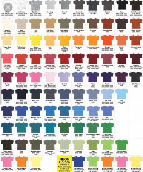 Gildan Shirt Color Options. This is the main brand I use for shirts, but I also use Anvil, Next Level, Jerzee, and Fruit of the Loom Emo Mode, Days Of Creation, Formal Men, Buy Shirts, Colour Chart, I Know The Plans, Shirt Quilt, Bella Canvas Tees, Faith Hope Love