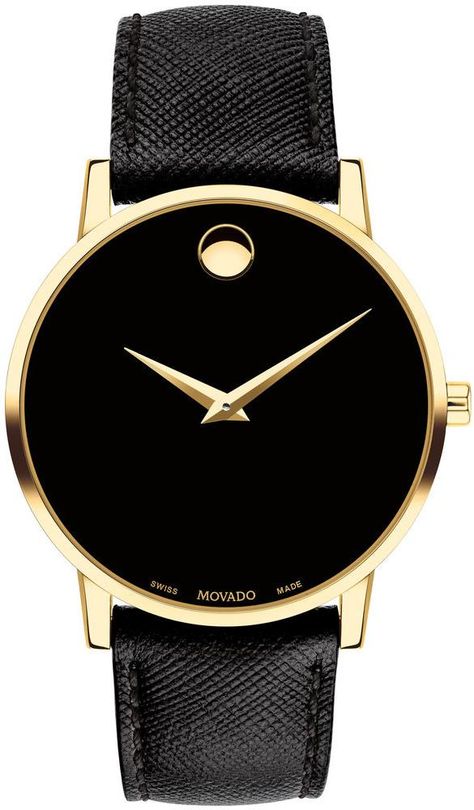 Movado Watch Museum Mens #add-content #bezel-fixed #bracelet-strap-leather #brand-movado #case-material-yellow-gold #case-width-40mm #cws-upload #delivery-timescale-call-us #dial-colour-black #discount-code-allow #fashion #gender-mens #movement-quartz-battery #new-product-yes #official-stockist-for-movado-watches #packaging-movado-watch-packaging #style-dress #subcat-museum #supplier-model-no-0607195 #warranty-movado-official-2-year-guarantee #water-resistant-30m Black Museum, Movado Watch, Swiss Army Watches, Minimalist Watch, Modern Watches, Classic Watches, Mens Gold, Men's Watches, Mua Sắm