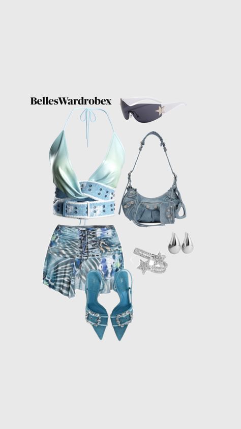 Blue turquoise and denim rave outfit Dystopian Fashion, Rave Outfit, Rave Outfits, Blue Turquoise, Turquoise Blue, Turquoise, Outfit Inspo, Blue