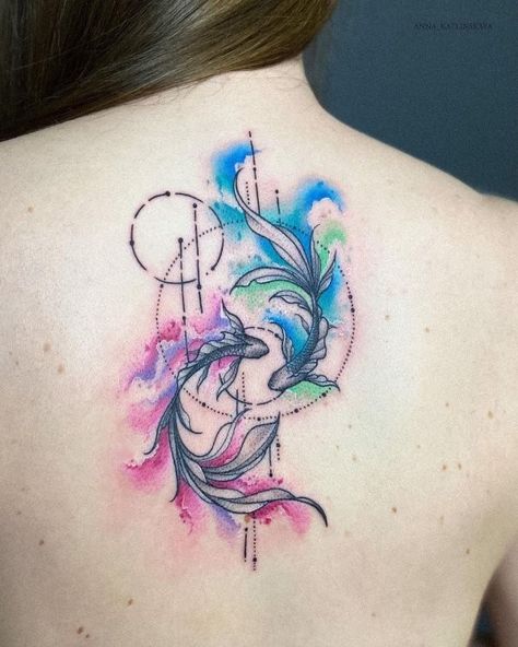 Tui Tattoo, Watercolor Fish Tattoo, Pisces Fish Tattoos, Hogwarts Tattoo, Watercolour Tattoo, Watercolor Tattoo Ideas, Pisces Tattoo Designs, Om Tattoo Design, Pisces Tattoo