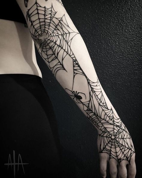 Spiderweb Lace Tattoo, Spider Crawling Down Web Tattoo, Spider Web Forearm Tattoo, Spiderweb Tattoo Forearm, Kneecap Spiderweb Tattoo, Spider Themed Tattoos, Spider Web Hand Tattoos For Women, Spider Web Gap Filler Tattoo, Negative Spider Web Tattoo