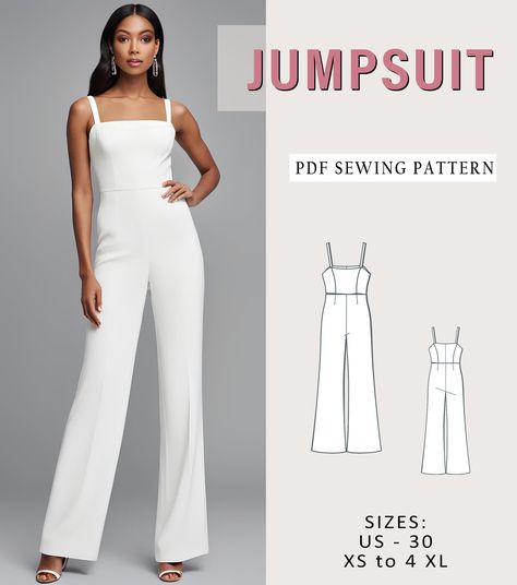 Wide Leg Jumpsuit, Palazzo Full Jumpsuit Sewing Pattern, PDF Sewing Pattern Instant Download, Easy Digital Pdf, US Sizes 2-30, Plus Size Jumpsuit Palazzo, Sleeveless Dress Pattern, Jumpsuit Sewing Pattern, Jumpsuit Sewing, Jumpsuit Pattern Sewing, Simple Dress Pattern, Plus Size Patterns, Shirt Sewing Pattern, Couture Mode