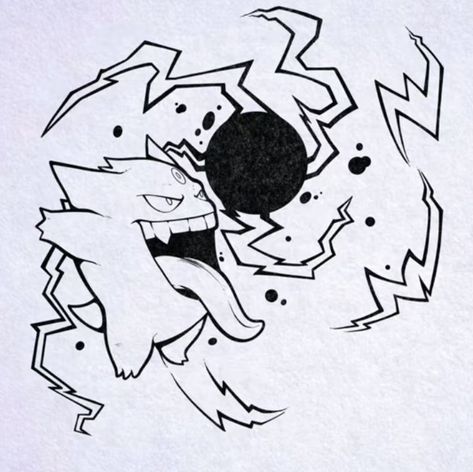 Gengar Outline, Gengar Pokemon Tattoo, Gengar Pokemon Art, Gengar Tattoo Design, Gengar Drawing, Pokemon Tattoo Ideas, Simple Unique Tattoos, Gengar Tattoo, Pop Culture Tattoos