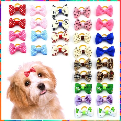 MEWTOGO 30 pcs/15 Pairs Dog Hair Bows with Rubber Bands-Pet Hair Accessories for Girl Puppy Grooming, Dog Hair Bows, Handmade Hair Bows, Handmade Pet, Bow Hair Accessories, Small Puppies, Dog Pin, Dog Bows, Girl And Dog