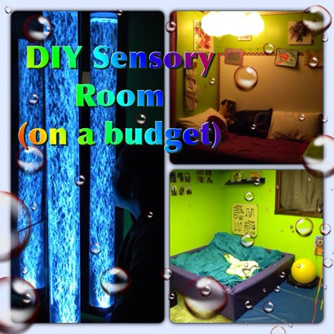 DIY Sensory Room with links to affordable bubble tubes, lights, etc Diy Sensory Room, Sensory Bedroom, Sensory Classroom, Diy Sensory, Sensory Therapy, Sensory Diet, Sensory Rooms, Sensory Integration, Sensory Room