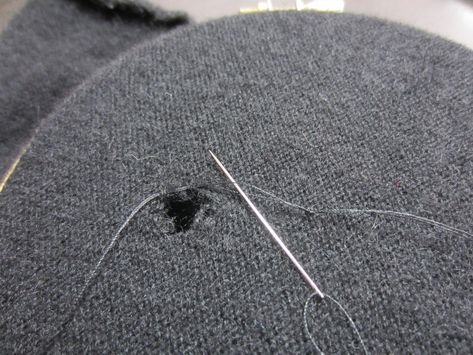 How to patch a hole in knits. Moth Holes In Clothes, Mending Clothes, Sewing Machine Basics, Make Do And Mend, Visible Mending, Repair Clothes, Refashion Clothes, Knitting Techniques, Sewing For Beginners