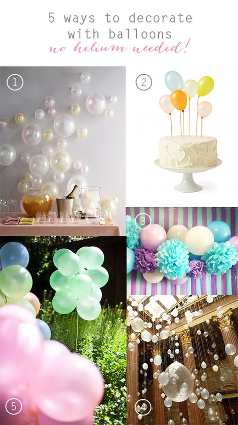 Paper and Party Love: 5 Ways To Decorate With Balloons - No Helium Needed! Decorate With Balloons, Balloon Decorations Without Helium, Balloons No Helium, Birthday Balloons Pictures, Trendy Party Decor, Baby Shower Balloon Decorations, Candy Balloons, Party Decorations Balloons, 30th Birthday Decorations