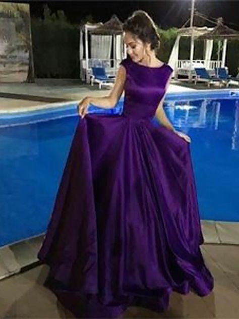 Evening Dress Long, Purple Prom, Gown Prom, Purple Satin, Stunning Gowns, Satin Prom Dress, Grad Dresses, Ball Gowns Prom, Linnet