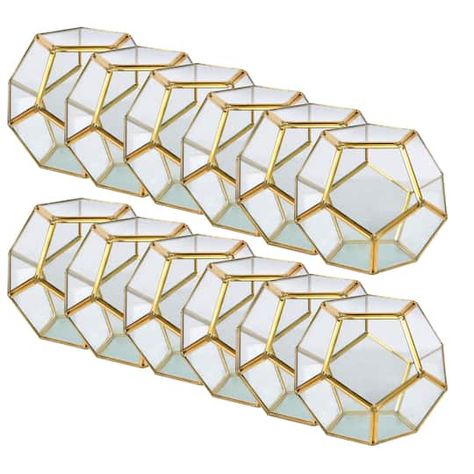 Buy in Bulk - 12 Pack: 5.5" Gold Octagon Glass Terrarium By Ashland™ | Michaels Hanging Glass Planters, 50th Wedding Anniversary Decorations, Lighted Centerpieces, Geometric Planter, Terrarium Containers, Geometric Terrarium, Gold Wedding Decorations, Glass Planter, Glass Terrarium