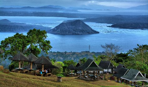 Overlooking Taal Volcano Taal Lake Philippines, Batangas Tourist Spot, Cavite Tourist Spot, Philippines Tagaytay, Volcano Wallpaper, Cavite Philippines, Philippine Architecture, Western Visayas, Taal Volcano