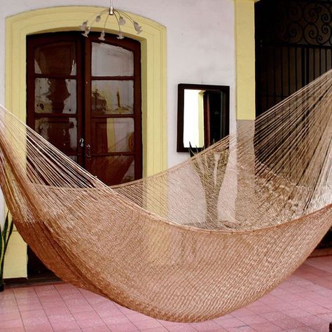 Novica Glowing Copper Outdoor Beach Garden Patio Pool Shimmering Unique Brown Handmade Knotted Rope Style Nylon Double Hammock (Mexico) (Glowing Copper Large Deluxe Hammock with Accessories (Mexico)) #120207, Patio Furniture Outdoor Hammock Bed, Tree Hammock, Rope Hammock, Hammock Bed, Outdoor Hammock, Double Hammock, Plywood Furniture, Beach Gardens, Hammock Chair