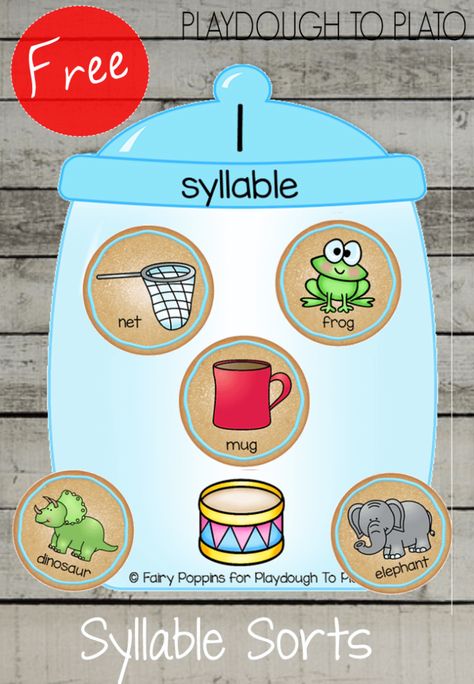 Syllable Cookie Jar Sort - Playdough To Plato Syllables Kindergarten, Syllable Games, Syllables Activities, Playdough To Plato, Preschool Language, Alphabet Games, Kindergarten Centers, Preschool Literacy, Phonics Kindergarten