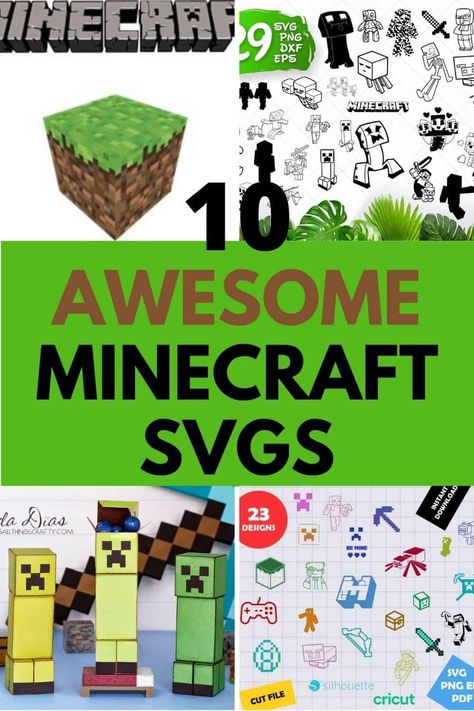 If you are planning a minecraft party or want to do some Minecraft crafting, then you need to check out this list of great Minecraft SVGs and Cut files. This list has everything you need including Minecraft logo SVG, Minecraft Creeper SVG, Minecraft Sword SVG and more! #SVG #Minecraft #MINECRAFTSVG #Cricut #BrotherScanandCut Minecraft Cricut Projects, Minecraft Silhouette, Cricut Minecraft, Minecraft Cards, Minecraft Classroom, Minecraft Svg, Minecraft Printables Free, Minecraft Font, Diy Minecraft Decorations