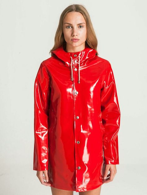 Red Rain Jacket, Mantel Cape, Red Raincoat, Coat Waterproof, Vinyl Fashion, Rubber Raincoats, Vinyl Raincoat, Red Rain, Plastic Raincoat