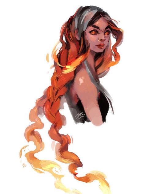 Fire Hair Drawing, Fire Character Design, Fire Genasi, Fire Character, Character Design Cartoon, Fire Hair, By Any Means Necessary, Dungeons And Dragons Characters, Dnd Art