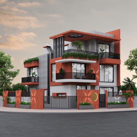 Indian Front Elevation Designs, Indian Home Elevation Design, Construction Art, Terracota Elevation Design, Villa Facade Design, Building Elevation Indian, House Elevation Design Indian Modern G+1, House Structure Design, Building Front Designs