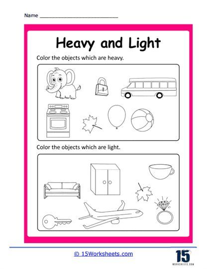 Measuring Mastery: Fun-filled Learning with the Heavy or Light Worksheet Heavy And Light Worksheet Preschool, Heavy And Light Kindergarten, Heavy And Light Activities Preschool, Heavy Light Worksheet, Heavy And Light Worksheets Kindergarten, Capacity Worksheets For Kindergarten, Heavy And Light Worksheet, Capacity Worksheet Grade 1, Materials Science Worksheet For Grade 1