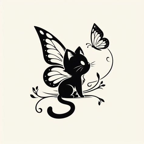 Butterfly Cat Tattoo, Cat And Butterfly Tattoo, Cat Tattoo Idea, Cat Eye Tattoos, Butterfly Cat, Neck Tattoos Women, Tattoos For Women Flowers, Floral Tattoo Sleeve, Tattoo Flash Sheet