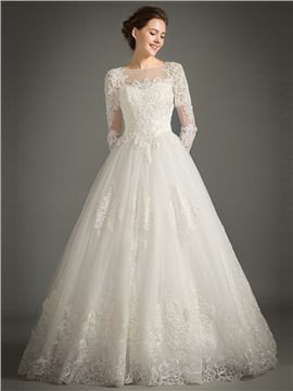 Ericdress Beautiful Appliques Bateau A Line Long Sleeves Wedding Dress Wedding Dress No Train, Western Wedding Dresses, Lace Wedding Dress With Sleeves, Long Sleeve Wedding Dress Lace, Wedding Dress Pictures, Sleeve Wedding Dress, Princess Wedding Dresses, Long Sleeve Wedding, Wedding Dress Sleeves