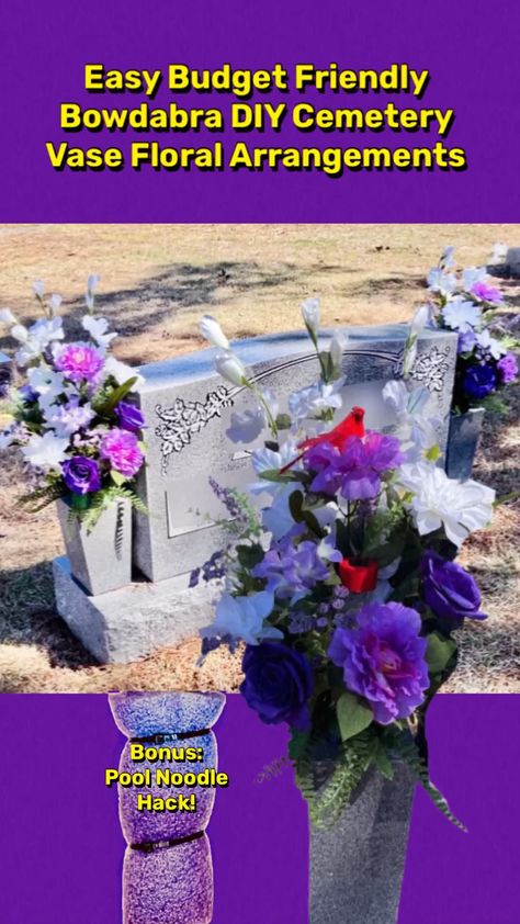 Diy Flower Arrangements For Grave, Flower Arrangements Diy Vase, Diy Cemetery, Vase Floral Arrangements, Birthday Flowers Arrangements, Dollar Tree Flowers, Craft Room Organization Diy, Fake Flower Arrangements, Cemetery Vases