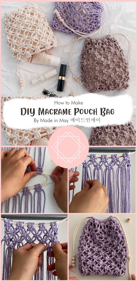 Here is macrame pouch bag by Made in May. It is one of the best free macrame projects that you can try out. The best part about this macrame pouch bag tutorial is that it requires very little time and effort so anyone can make this pouch bag on their own without having any experience in making macrame products at all. Macrame Jewelry Holder Tutorial, Macrame Ideas Projects Diy Crafts, Macrame Small Projects, Macrame Pouch, Macrame Tutorial Beginner, Flamingo Keychain, Dreamcatcher Keychain, Macrame Round, Mini Dreamcatcher