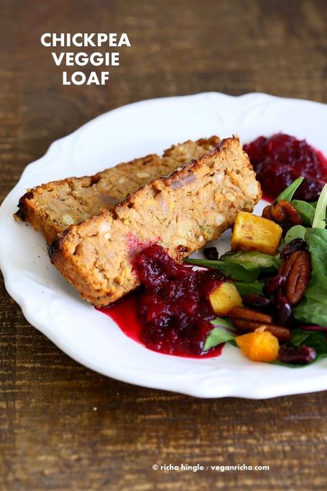 Chickpea Veggie Loaf - Vegan Meatloaf Recipe - Vegan Richa Spicy Cranberry Sauce, Vegan Meatloaf Recipe, Meatless Meatloaf, Veggie Loaf, Vegetarian Meatloaf, Vegan Meatloaf, Cannellini Bean, Vegan Barbecue, Vegan Richa