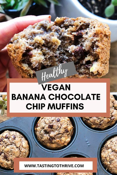 Vegan Baked Goods Recipes, Pb Desserts, Vegan Banana Chocolate Chip Muffins, Vegan Baked Goods, Vegan Banana Muffins, Kitchen Vibes, Vegan Breakfasts, Muffin Tops, Tasty Desserts