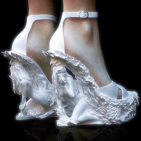 Water Themed Shoes, Weirdcore Shoes, Mermaidcore Shoes, Ethereal Heels, Weirdcore Accessories, Fantasy Shoes Heels, Goddess Shoes, Goddess Heels, Angel Shoes