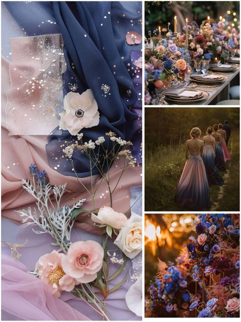 Mystical Twilight Wedding Theme Ideas for a Unique Wedding Percy Jackson Themed Wedding, Midnight Theme Wedding, Moonlight Wedding Theme, Pastel Celestial Wedding, Celestial Wedding Theme Ideas, Whimsical Wedding Theme Romantic, Northern Lights Wedding Theme, Howls Moving Castle Wedding Theme, Acotar Wedding Theme