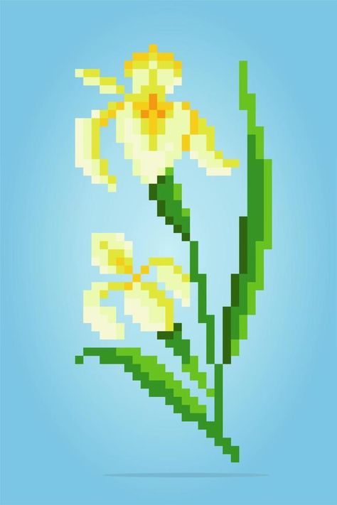 8 bit pixel lily flower. Yellow flowers for cross stitch patterns, in vector illustrations. Lily Pixel Art, Lilly Flower, Vector Frame, Art Games, Easter Lily, Flower Yellow, Pixel Art Games, 8 Bits, Pixel Pattern