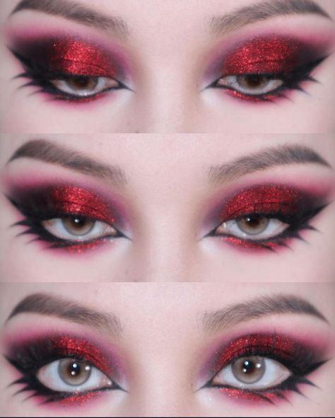 Eye Makeup Tutorials, Before And After Makeup, Red Eye Makeup, Vampire Makeup, Punk Makeup, Graphic Makeup, Swag Makeup, Red Makeup, Eye Makeup Designs