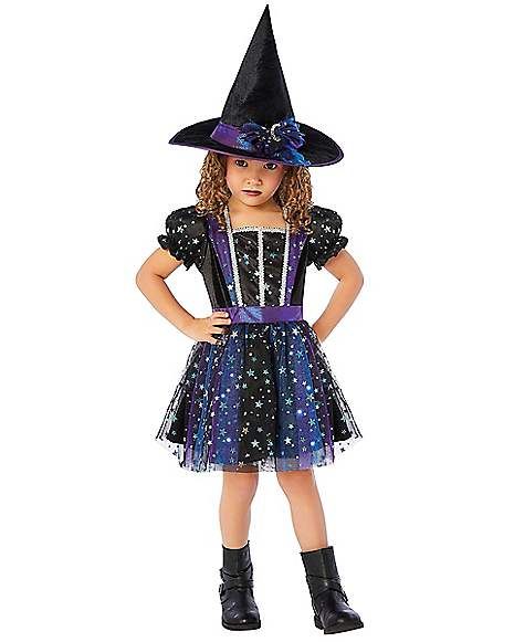 Toddler Enchanted Light-Up Witch Costume - Spirithalloween.com Toddler Witch Costumes, Dainty Stars, Kids Witch Costume, Easy Halloween Costumes Kids, Halloween Spirit Store, Home Halloween Costumes, Toddler Costumes Girl, Light Up Dresses, Halloween Toddler