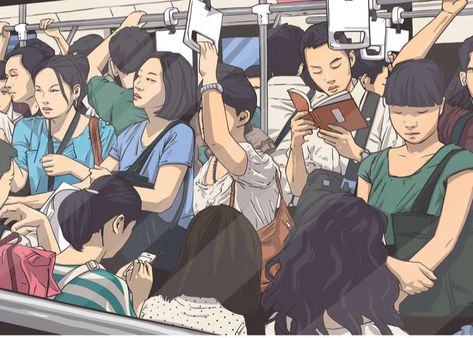 10 Helpful Tips for Riding in Crowded Rush Hour Trains—from the Japanese People Themselves - LIVE JAPAN (Japanese travel, sightseeing and experience guide) Tokyo Subway, Train Illustration, Train Drawing, Metro Subway, Japanese Travel, U Bahn, Japanese People, Rush Hour, Illustration Character Design