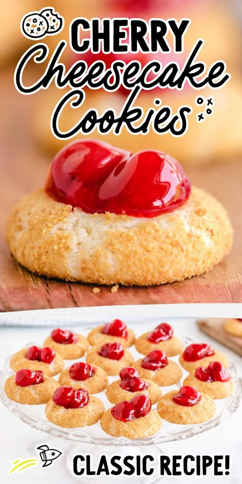 Cherry Cheesecake Cookies, Mini Cherry Cheesecakes, Cheesecake Cookies Recipes, Dessert Recipes Cookies, Basic Cookies, Cherry Cookies, Spaceships And Laser Beams, Recipes Cookies, Cream Cheese Cookies