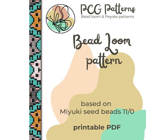 "Bead Loom Pattern instant download printable PDF on how to make DIY seed beads bracelet. Pattern is based on Miyuki seed beads 11/0 palette but any available beads can be used. Note that beads you use affect on size of bracelet, so make measures while beading. Better use high-quality calibrated seed beads to get perfect results. Difficultiness: * Easy Bead colors: 7 Approximate size of the finished product: * 0.48\" = 9 columns * 6.40\" = 93 rows Materials needed: * Seed beads * Seed bead needl Seed Beads Bracelet, Bead Loom Bracelet, Bead Loom Designs, Bead Loom Pattern, Loom Bracelet Patterns, Cat Bead, Loom Bracelet, Loom Pattern, Bead Loom Bracelets