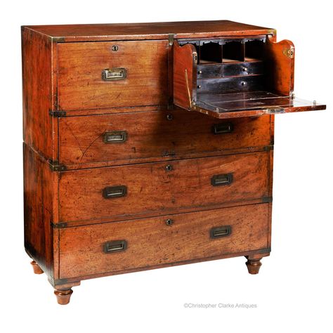 CHRISTOPHER CLARKE ANTIQUES Campaign Chest, Pine Chairs, Stow On The Wold, Campaign Furniture, Portable Shower, Maroon Leather, Object Lessons, Interesting Ideas, Furniture Maker