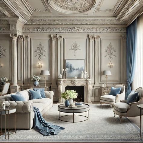 Luxury Neoclassical Interior, Neo Classical Living Room, Neo Classic Living Room, Neoclassic Living Room, Neoclassic Interior Design, Interior Design Penthouse, Neoclassical Living Room, Neo Classical Interiors, Ornate Fireplace