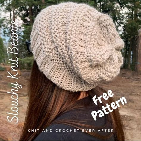 A Perfect Slouchy Beanie For Everyone - New Free Pattern And Video ~ Knit and Crochet Ever After Knitted Slouch Hats Free Patterns, Crochet Hats Free Pattern Slouchy, Slouchy Beanie Crochet Pattern Free Slouch Hats, Loom Knit Hat Patterns Free Slouchy Beanie, Slouch Hats Free Patterns, Crochet Hat Slouchy, Slouch Knit Hat Pattern Free, Knit Hat Bulky Yarn Pattern, Womans Crochet Hat Pattern Free