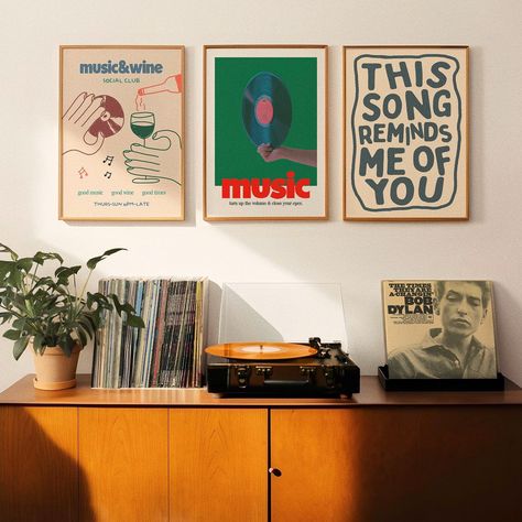 three prints that just belong with music fans 🎸🎧😎 #artprints #wallartprints #homedecor #retrodesign #gallerywallideas Midcentury Modern Pop Art, Midcentury Modern Wall Decor, Record Album Wall Art, Sandgrain Studio, Music Gallery Wall, Studio Decor Ideas, Wall Art For Men, Interior Design Artwork, Band Room