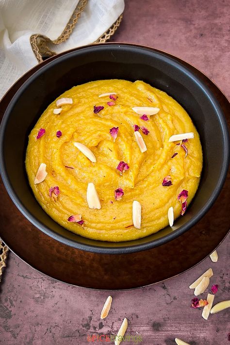 Easy and authentic 30-minute recipe for Badam Halwa, a decadent Indian almond pudding that's flavored with fresh cardamom and saffron. #badamhalwa #halwa #indiandesserts Badam Halwa, Almond Pudding, Indian Ice Cream, Easy Indian Dessert Recipes, Easy Indian Dessert, Cravings Recipes, Indian Dessert, Sweet Recipe, Roasted Brussel