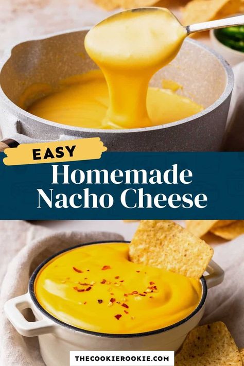 Nacho Cheese Sauce is so simple and quick (5 ingredients and 5 minutes!). Watch our video for how to make nacho cheese at home for game day. This Homemade Nacho Cheese Recipe is better than you can buy and so easy and fool-proof. A must make for the Super Bowl, game day, Cinco de Mayo, and beyond! Nacho Cheese Sauce Recipe, Homemade Nacho Cheese, Homemade Nacho Cheese Sauce, Nachos Cheese Recipe, How To Make Nachos, Cheese Recipes Homemade, Dip For Tortilla Chips, Homemade Nachos, The Cookie Rookie