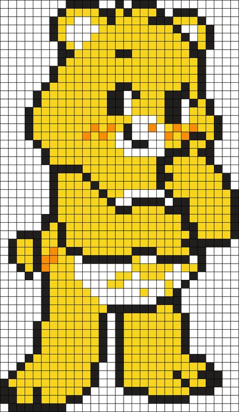 Funshine Bear Perler Bead Pattern | Bead Sprites | Characters Fuse Bead Patterns Care Bear Pixel Art, Cute Bear Pixel Art, Care Bear Perler Beads Pattern, Perler Gummy Bear, Perler Bead Care Bear, Yellow Pixel Art, Care Bear Perler Beads, Pompompurin Cross Stitch, Pixel Art Pattern Care Bears