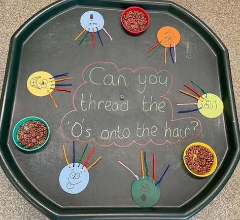 Threading Eyfs Activities, Eyfs Baseline Activities, Marvellous Me Tuff Tray, All About Me Tough Tray, All About Me Eyfs Tuff Tray, Tuff Tray Ideas All About Me, Faces Eyfs Activities, Montessori Tuff Tray Ideas, Easy Tuff Tray Ideas Eyfs