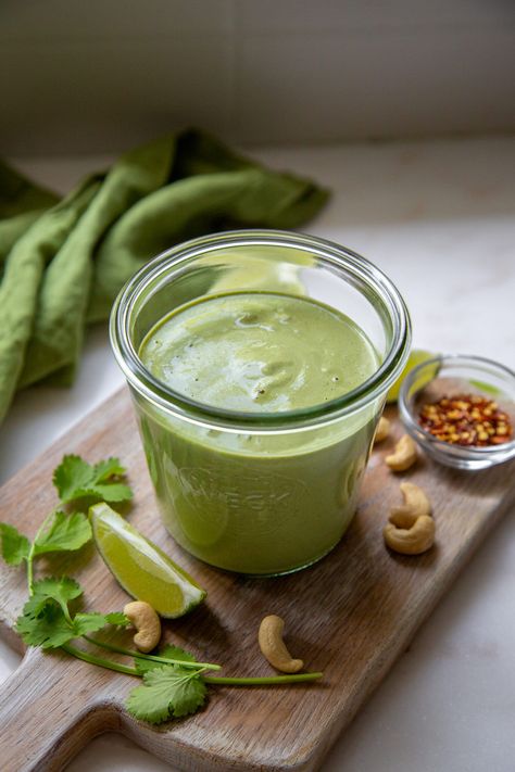 Cilantro Cashew Dressing - The Plant Collective Cashew Dressing Recipe, Spicy Cashew Dressing, Cashew Dressing, Just Egg, Vegan Lunch Box, Vegan Chorizo, Spicy Cashews, Easy Vegan Lunch, Dinner Vegan