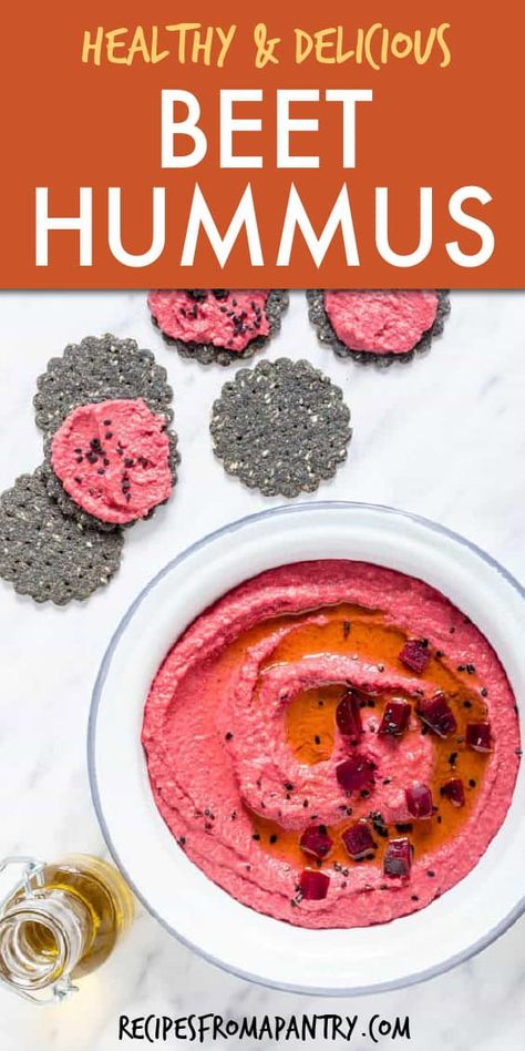 This gorgeous pink, creamy Beet Hummus is very easy to make with pantry staples and in a blender. Double or triple this vegan hummus recipe and serve as a starter at your foodie gatherings. #beethummus #beets #beetroothummus #veganhummus #healthyhummus #healthybeetroothummus #hummusrecipe #hummusrecipes #hummus #snack #roastedbeets #ishummusglutenfree #glutenfreehummus #vegan #dip #beetdip Blw Lunch, Vegan Hummus Recipe, Beet Hummus Recipe, Hummus Snack, Tailgate Party Food, Roasted Beet Hummus, Vegetarian Party Food, Healthy Hummus, Beet Hummus